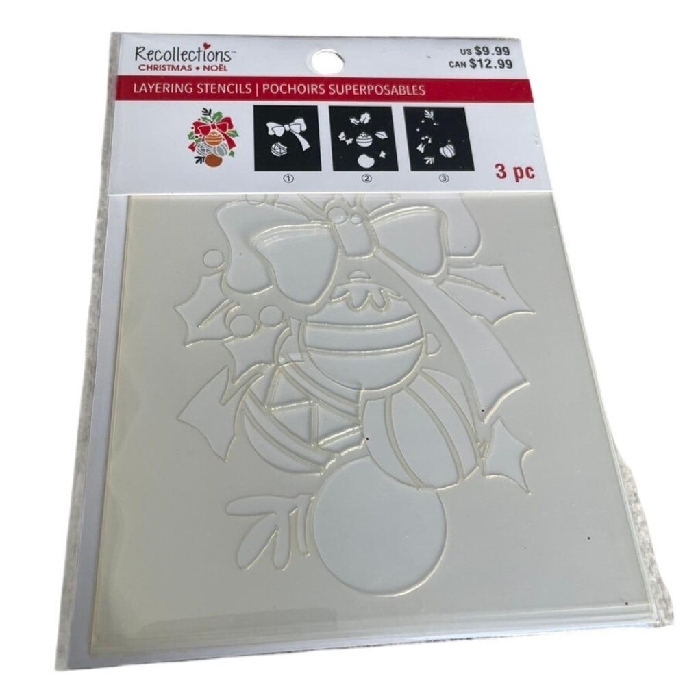 Recollections Christmas Layering Stencils 3 Piece Holiday Ornaments Bow Holly